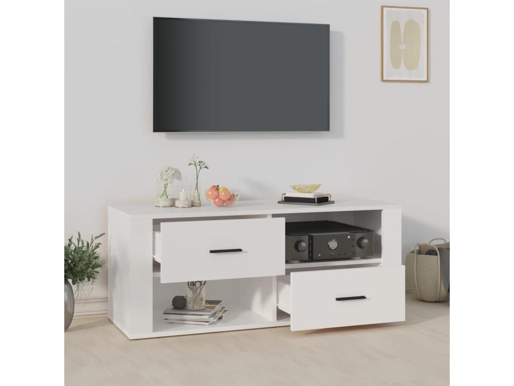 Meuble TV en bois d'ingénierie blanc, 100 x 35 x 40 cm