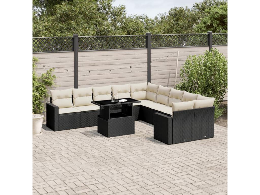 Ensemble de mobilier de jardin en résine tressée noire - dlz1766575418287