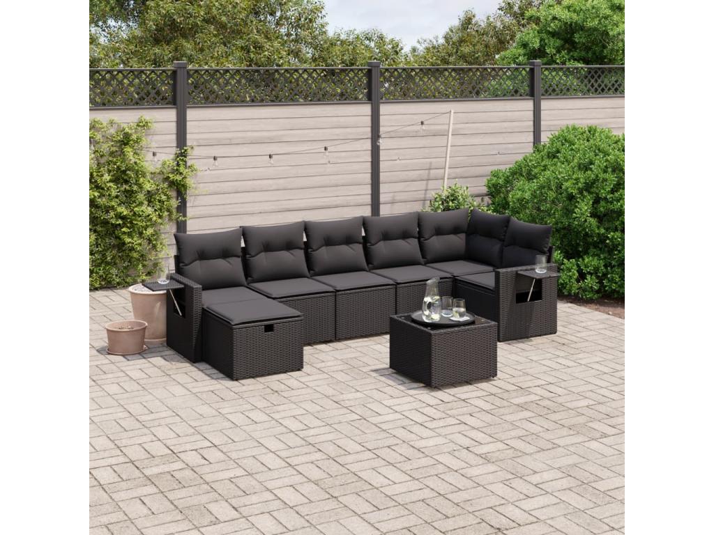 Ensemble de mobilier de jardin en résine tressée noire - dlz1766575324768