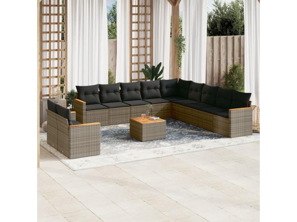 Ensemble de mobilier de jardin en résine tressée grise - dlz1766575527887