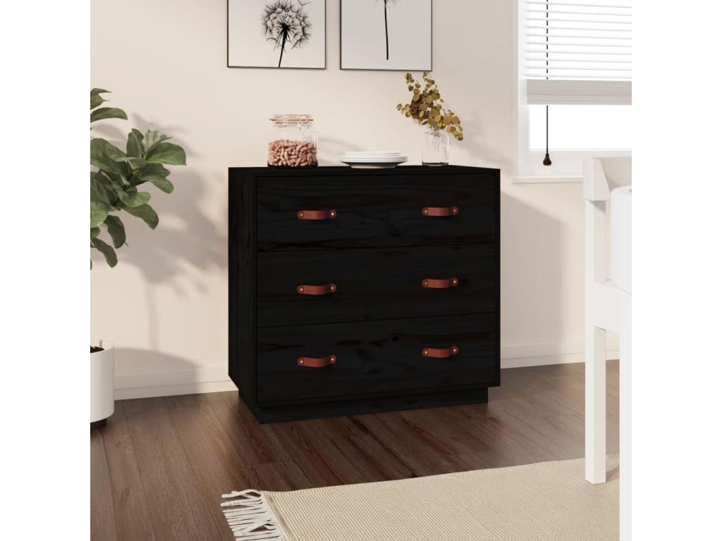 Buffet en bois massif noir, 80 x 40 x 75 cm