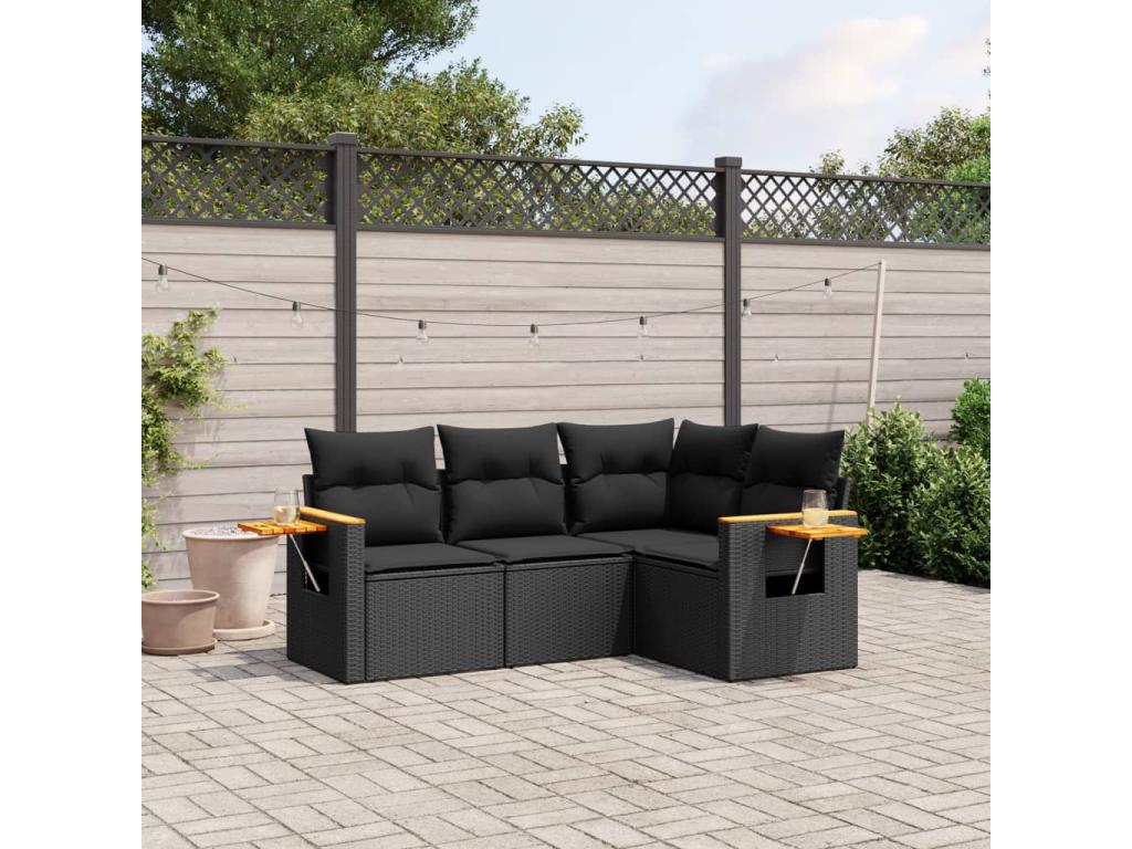 Ensemble de mobilier de jardin en résine tressée noire - dlz1766575576313