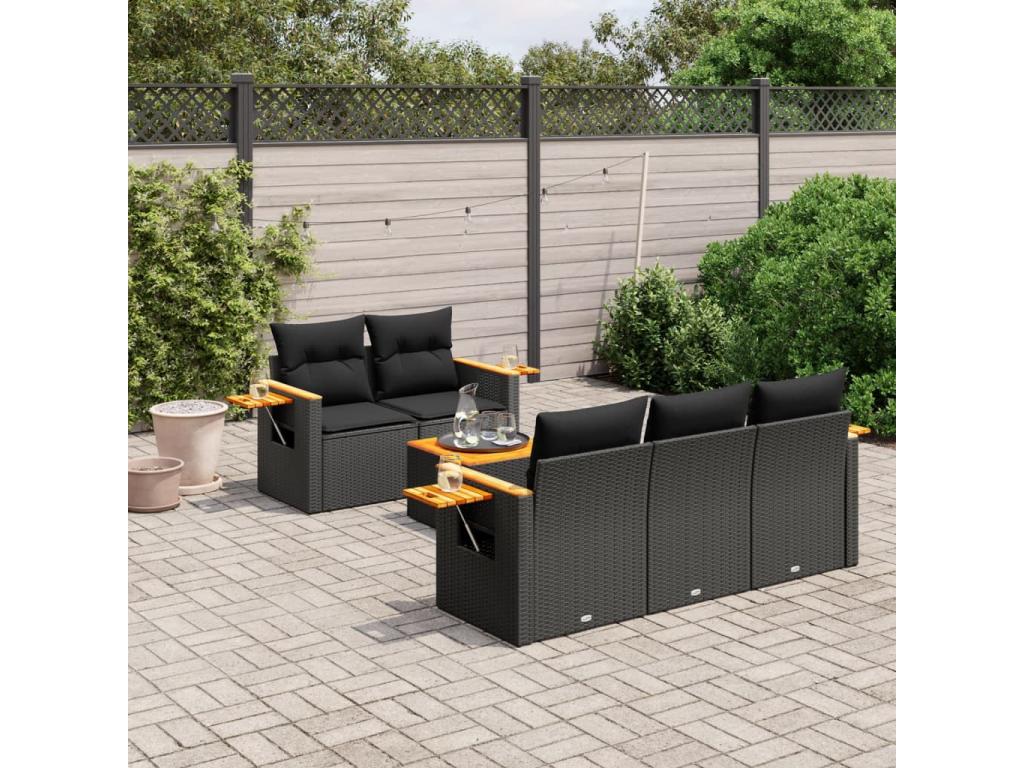 Ensemble de mobilier de jardin en résine tressée noire - dlz1766575494958