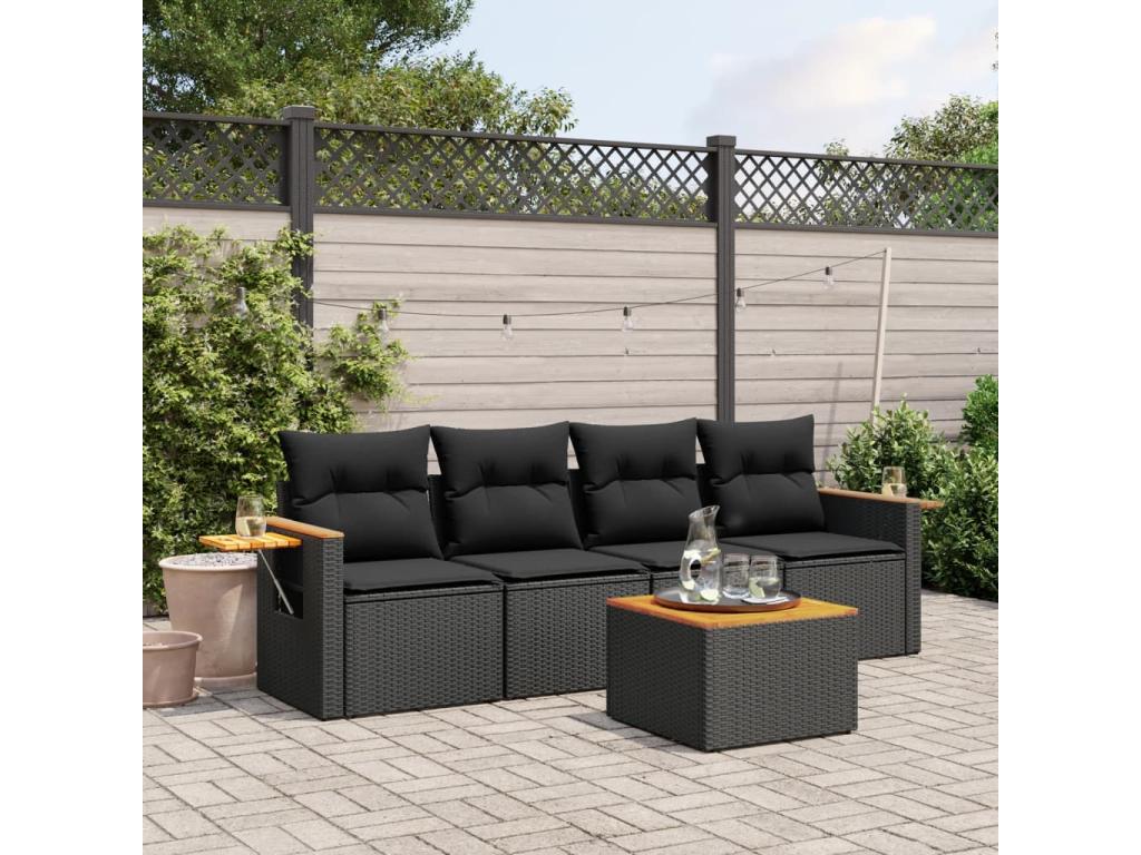 Ensemble de mobilier de jardin en résine tressée noire - dlz1766575105133