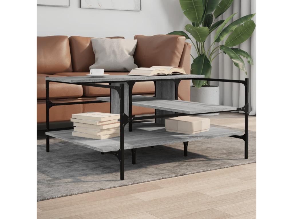 Table basse en bois d'ingénierie gris, 100 x 100 x 48,5 cm