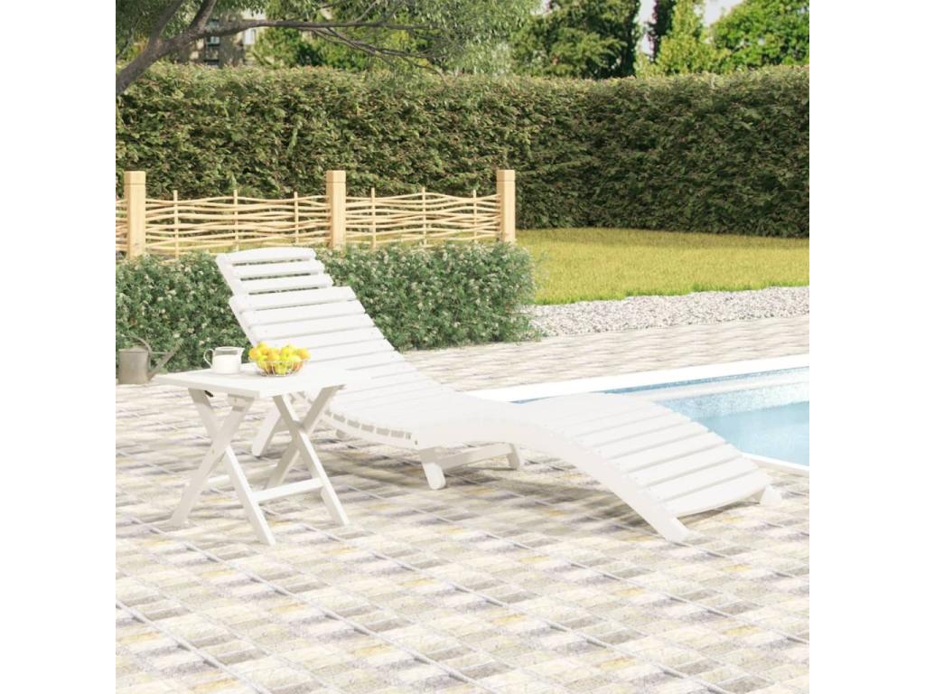 Chaise longue en bois massif blanc, 184 x 55 x 64 cm