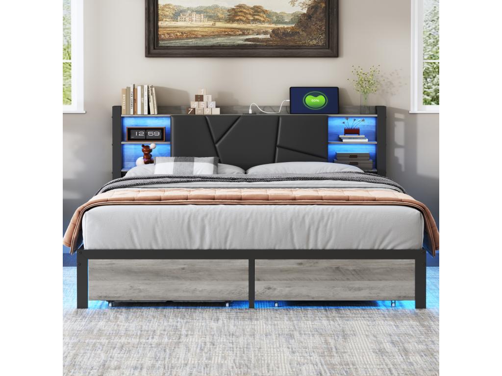 Matelas en métal noir, 160 x 200 cm