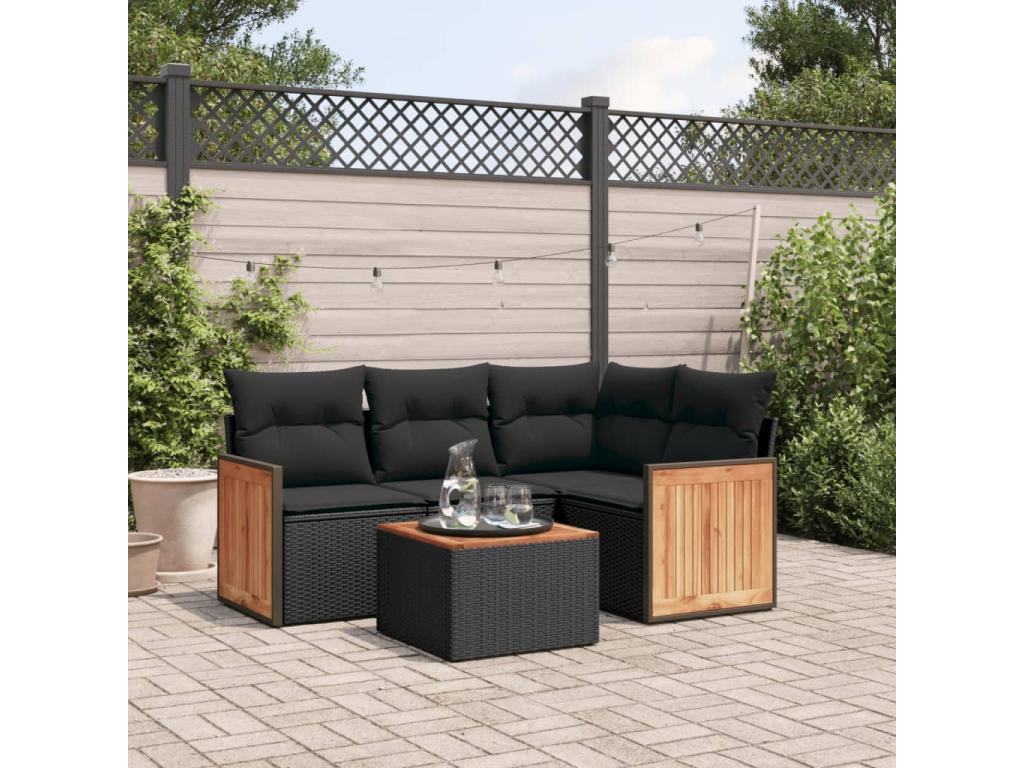 Ensemble de mobilier de jardin en résine tressée noire - dlz1766574937564