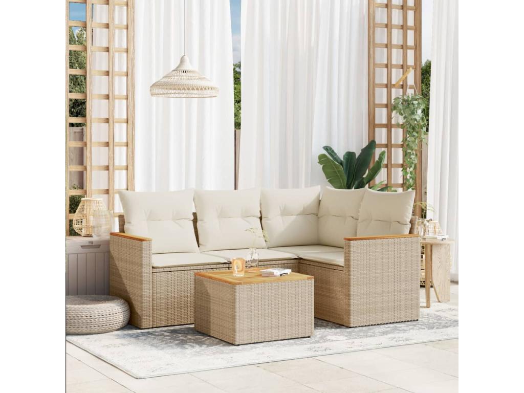 Ensemble de mobilier de jardin en résine tressée beige - dlz1766575270481