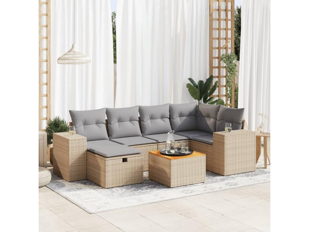 Ensemble de mobilier de jardin en résine tressée beige - dlz1766575152749