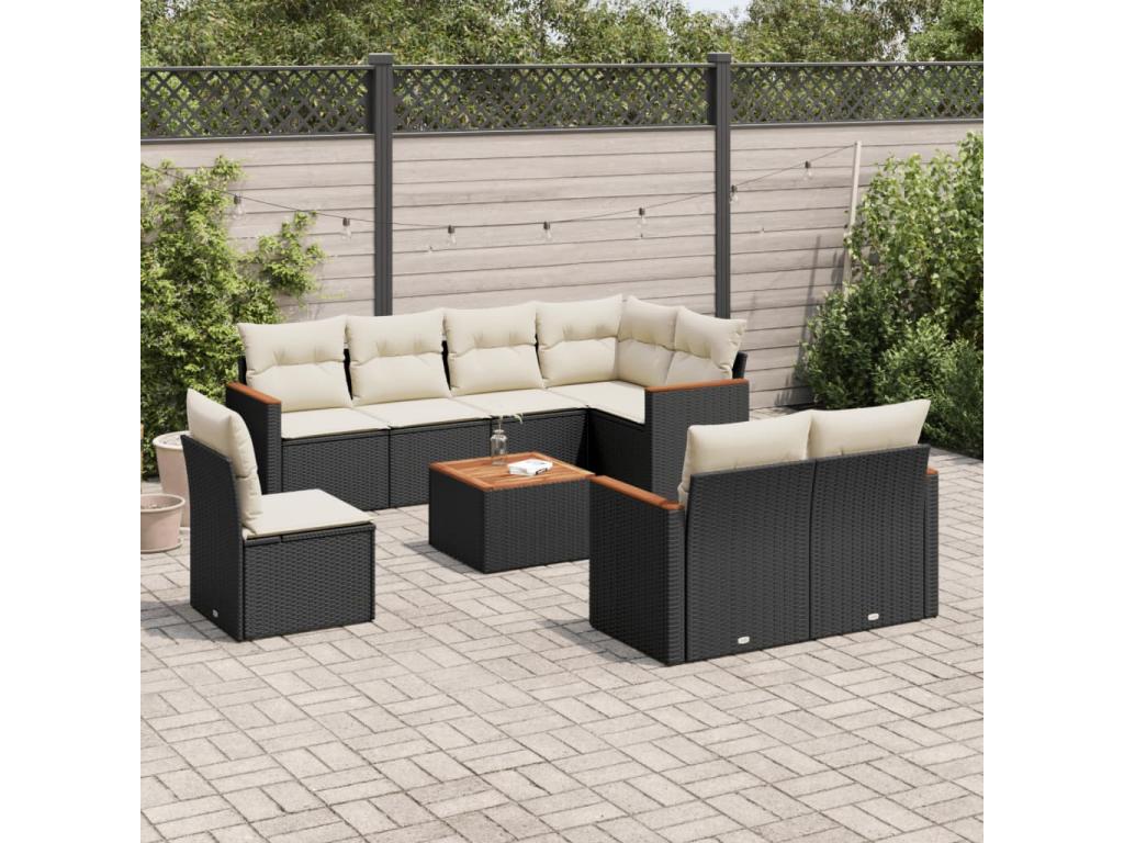 Ensemble de mobilier de jardin en résine tressée noire - dlz1766575092489