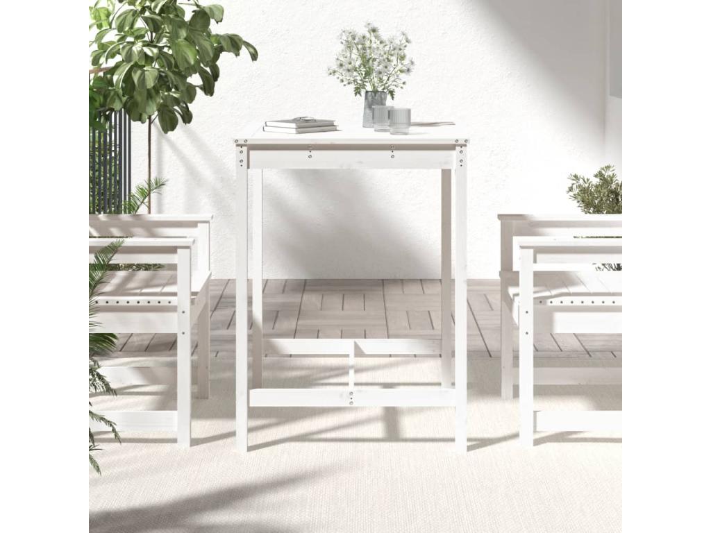 Table en bois massif blanc, 82,5 x 82,5 x 110 cm