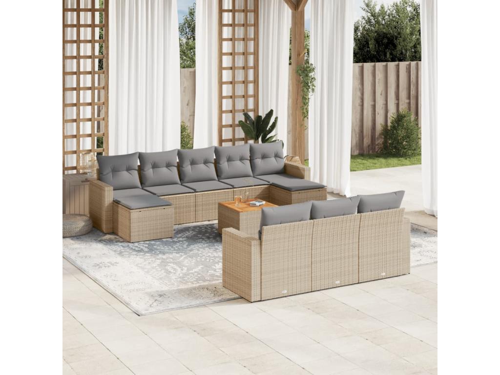 Ensemble de mobilier de jardin en résine tressée beige - dlz1766575295695