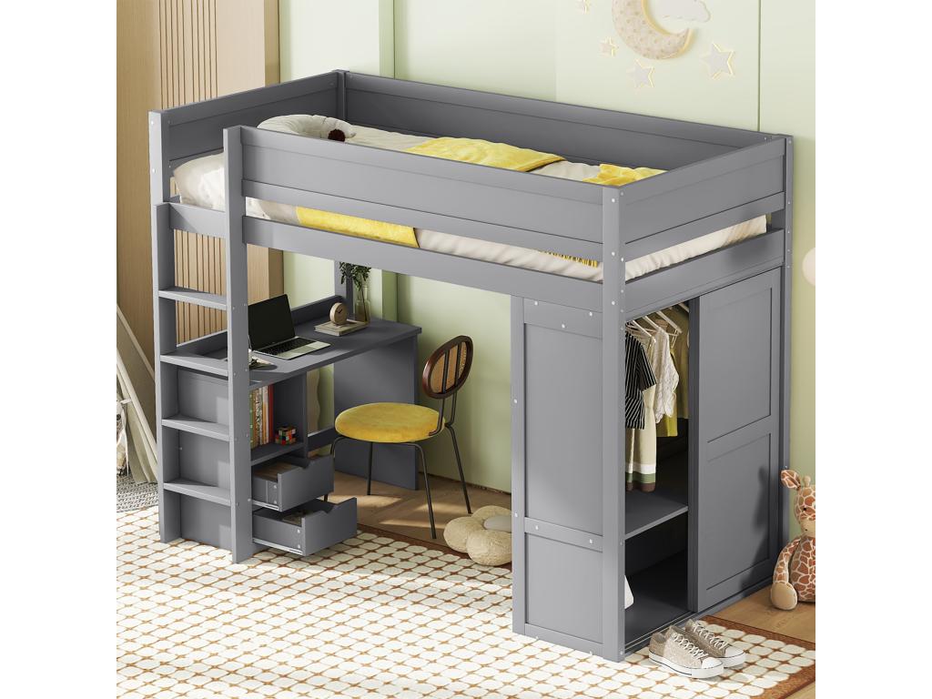 Lit gris, 90 x 200 cm