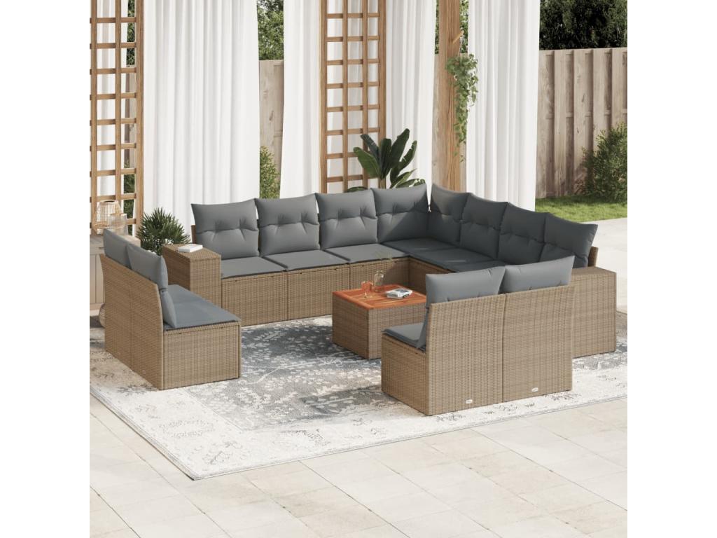 Ensemble de mobilier de jardin en résine tressée beige - dlz1766575483308