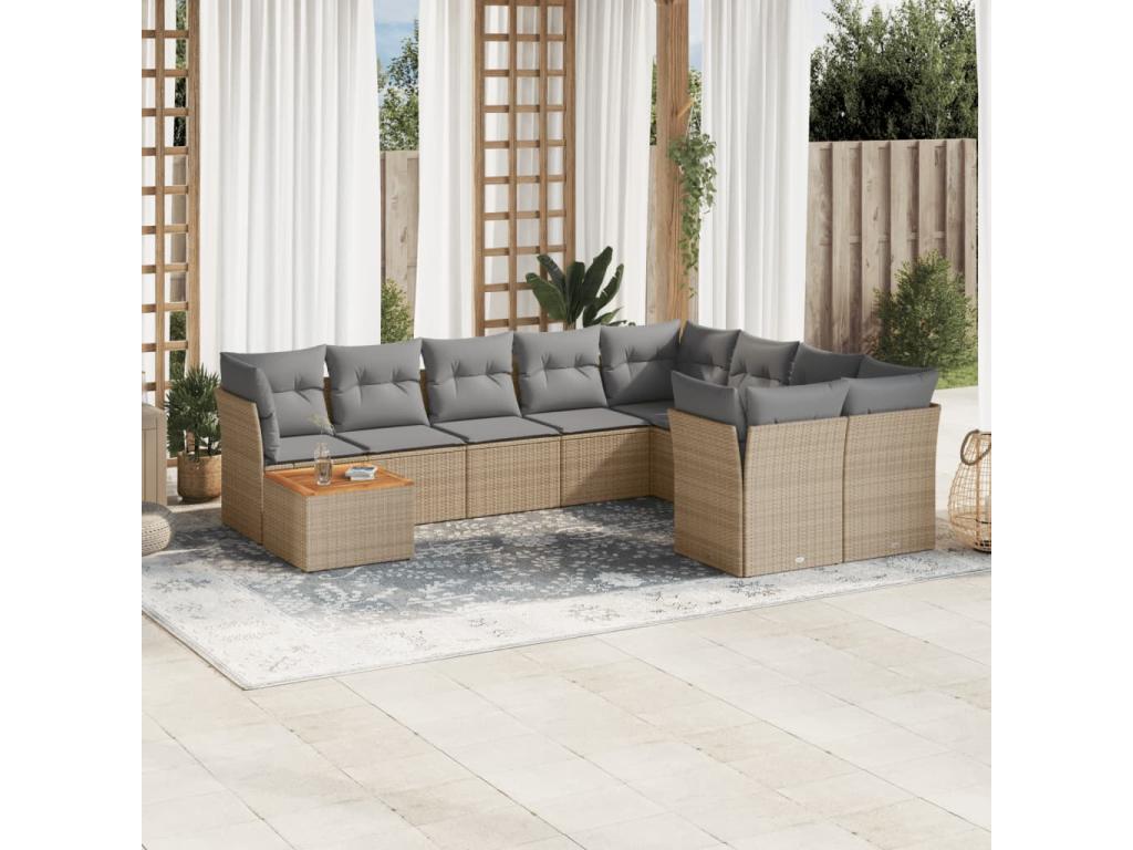 Ensemble de mobilier de jardin en résine tressée beige - dlz1766575423709