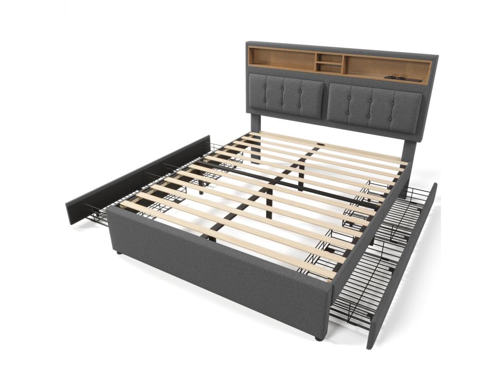 Lit en tissu gris, 160 x 200 cm