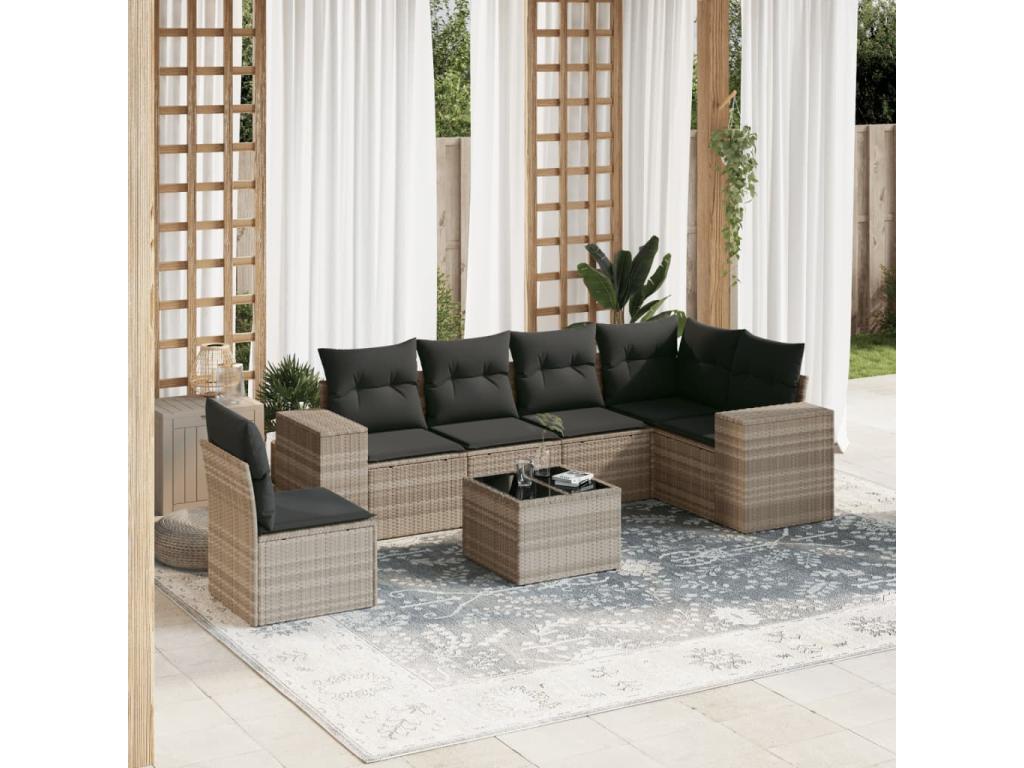 Ensemble de mobilier de jardin en résine tressée grise - dlz1766575296667