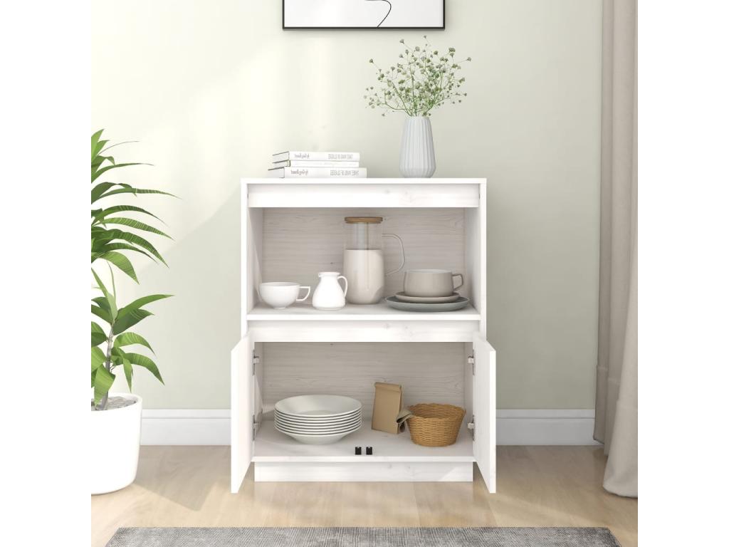Buffet en bois massif blanc, 60 x 34 x 75 cm