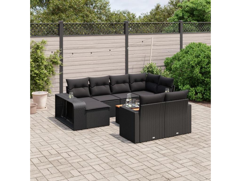 Ensemble de mobilier de jardin en résine tressée noire - dlz1766575232158