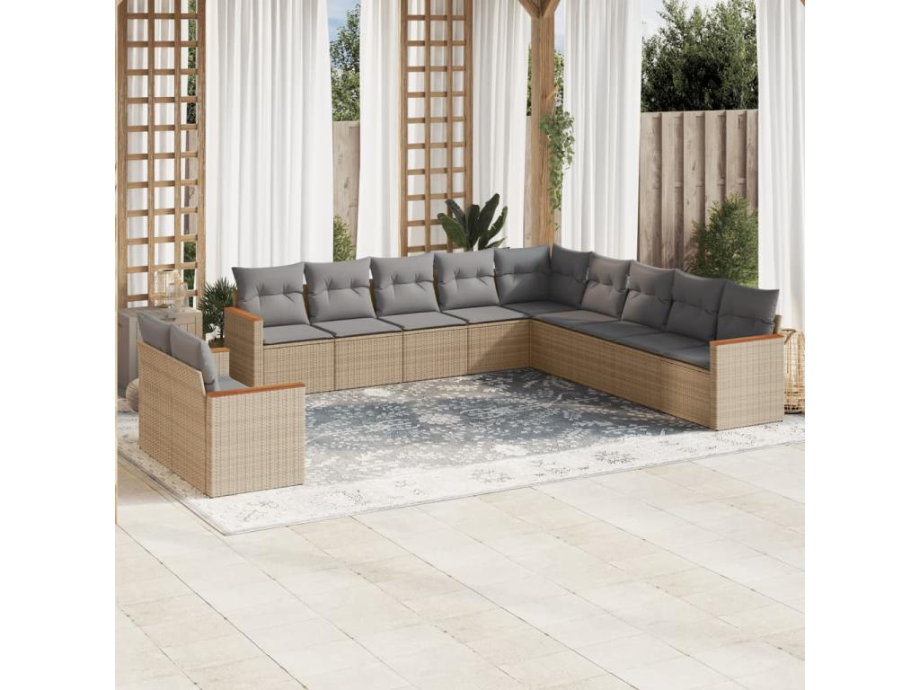 Ensemble de mobilier de jardin en résine tressée beige - dlz1766575011193