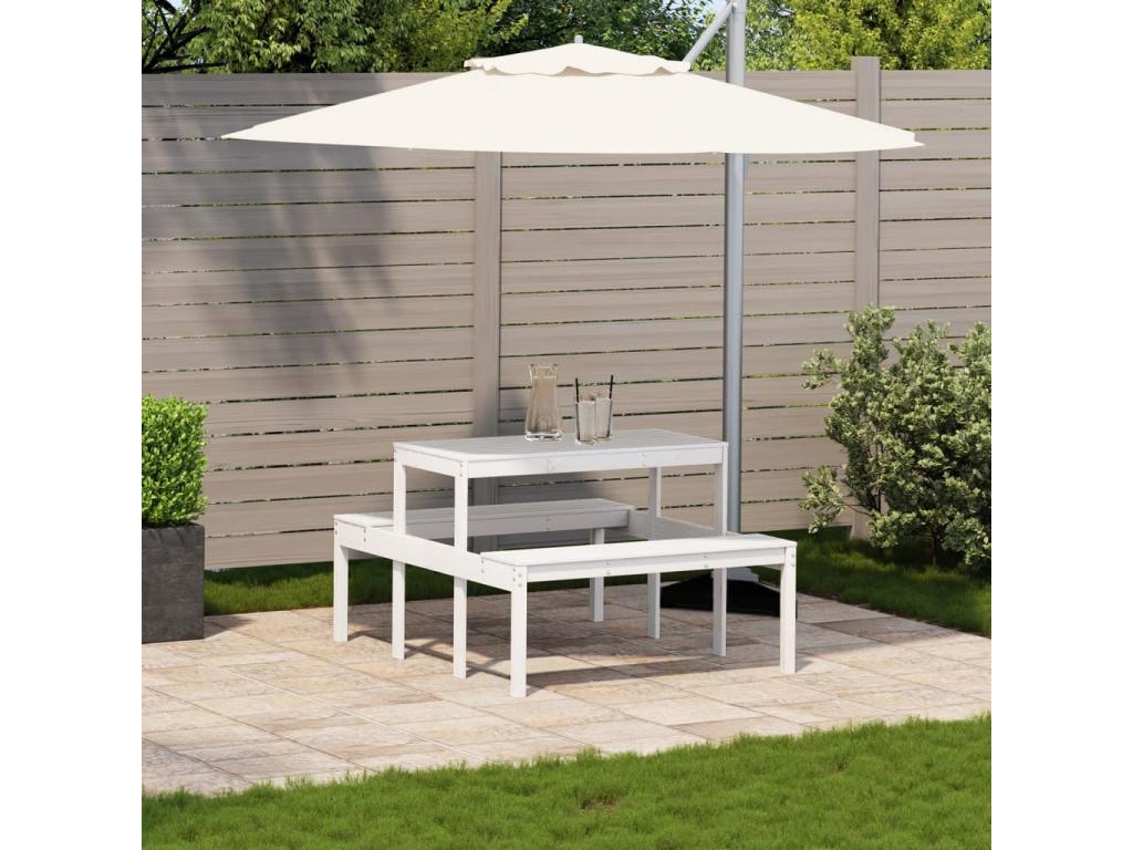 Table en bois massif blanc, 110 x 134 x 75 cm