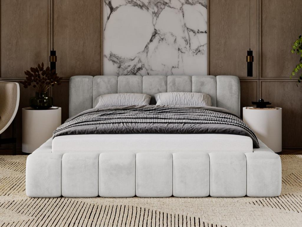 Lit en velours gris, 120 x 200 cm