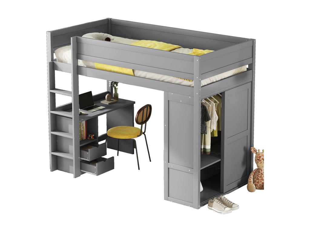 Lit gris, 90 x 200 cm