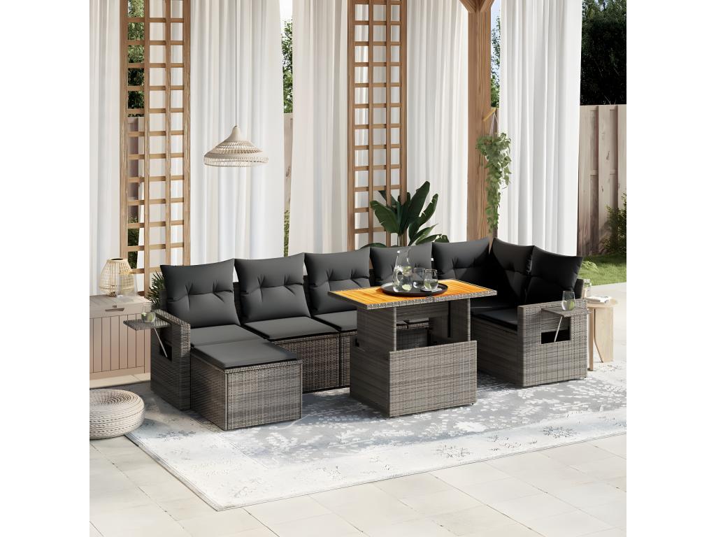 Ensemble de mobilier de jardin en résine tressée grise - dlz1766575242470