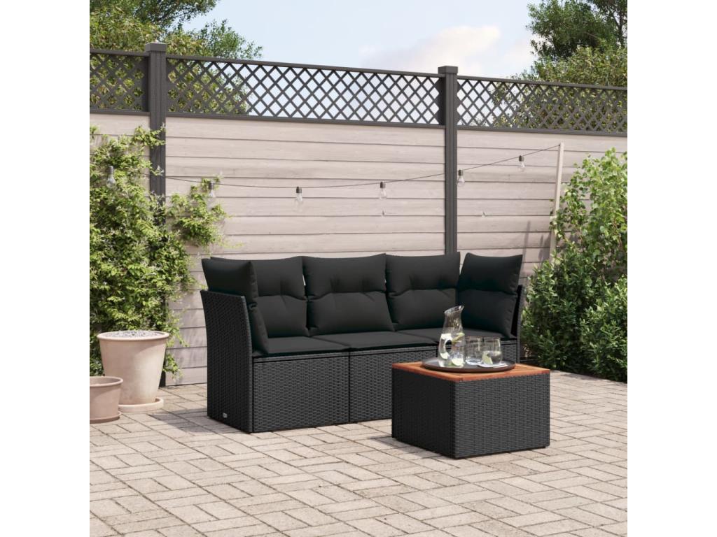 Ensemble de mobilier de jardin en résine tressée noire - dlz1766575366766