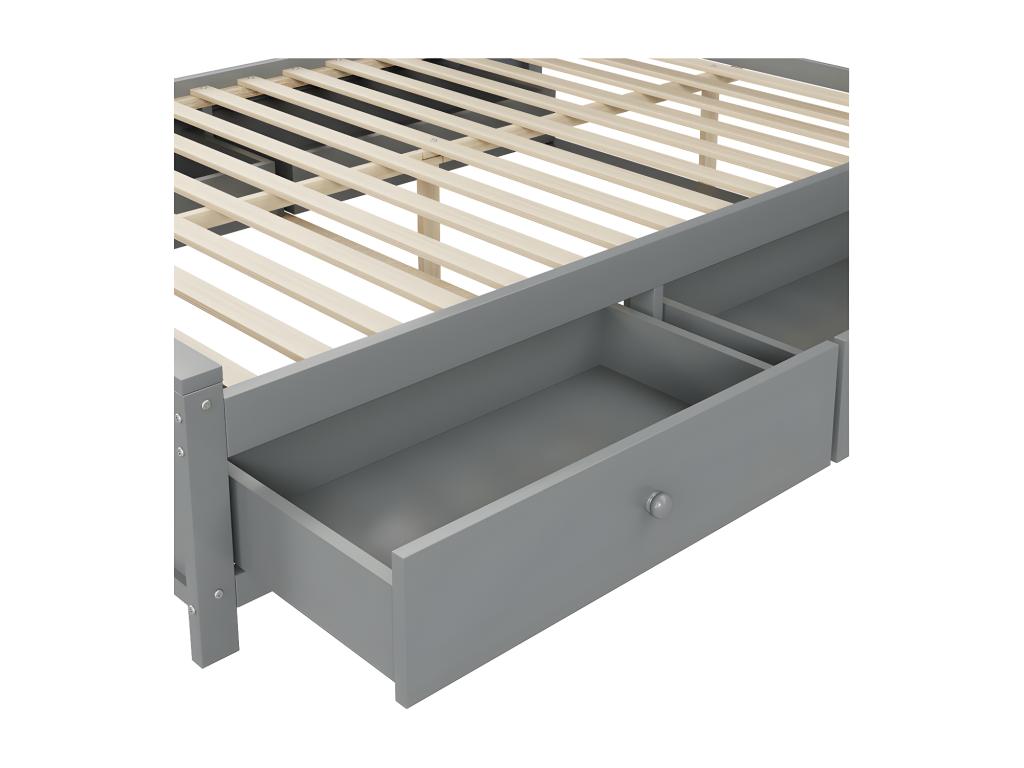 Lit en bois massif gris, 140 x 200 cm