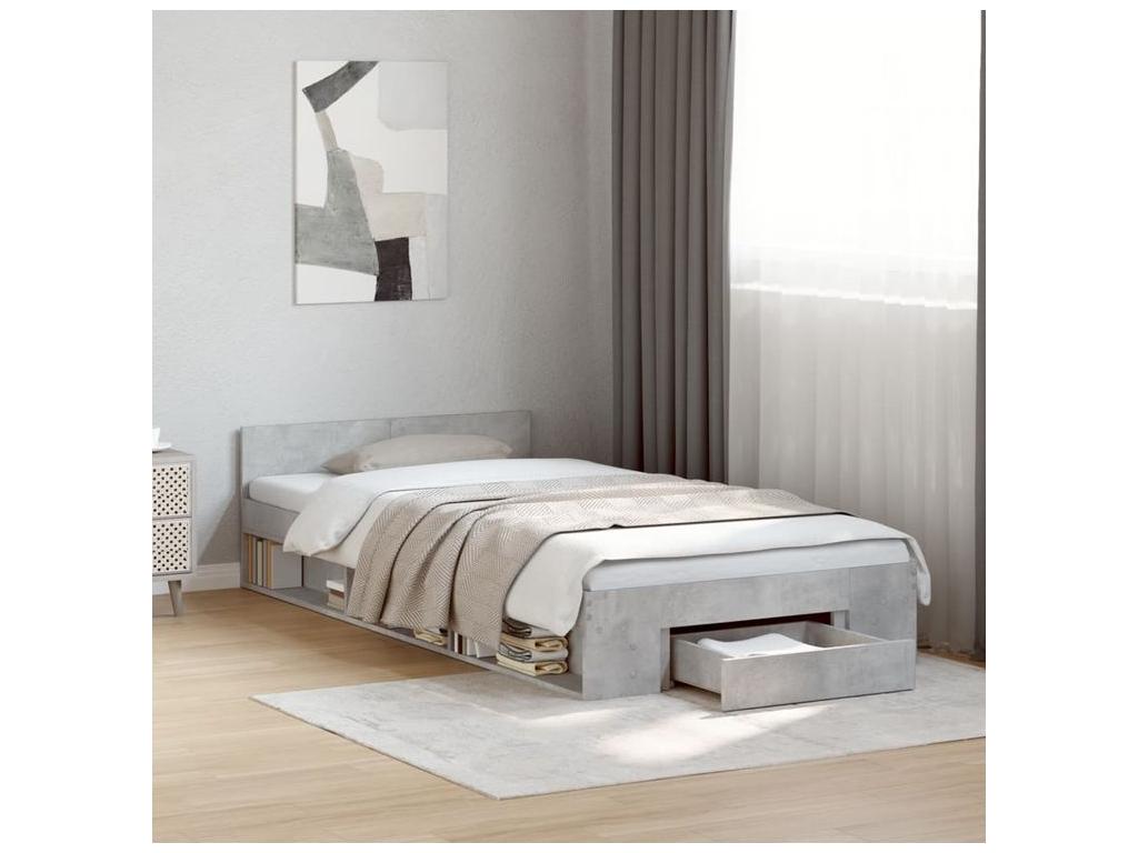 Cadre de lit en bois d'ingénierie gris, 90 x 190 cm