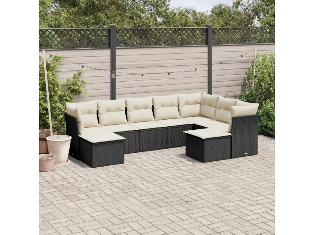 Ensemble de mobilier de jardin en résine tressée noire - dlz1766575350018