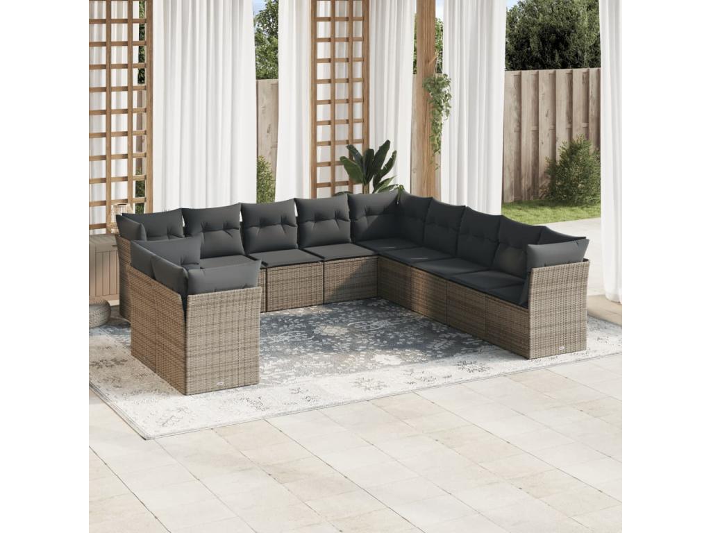 Ensemble de mobilier de jardin en résine tressée grise - dlz1766575079853