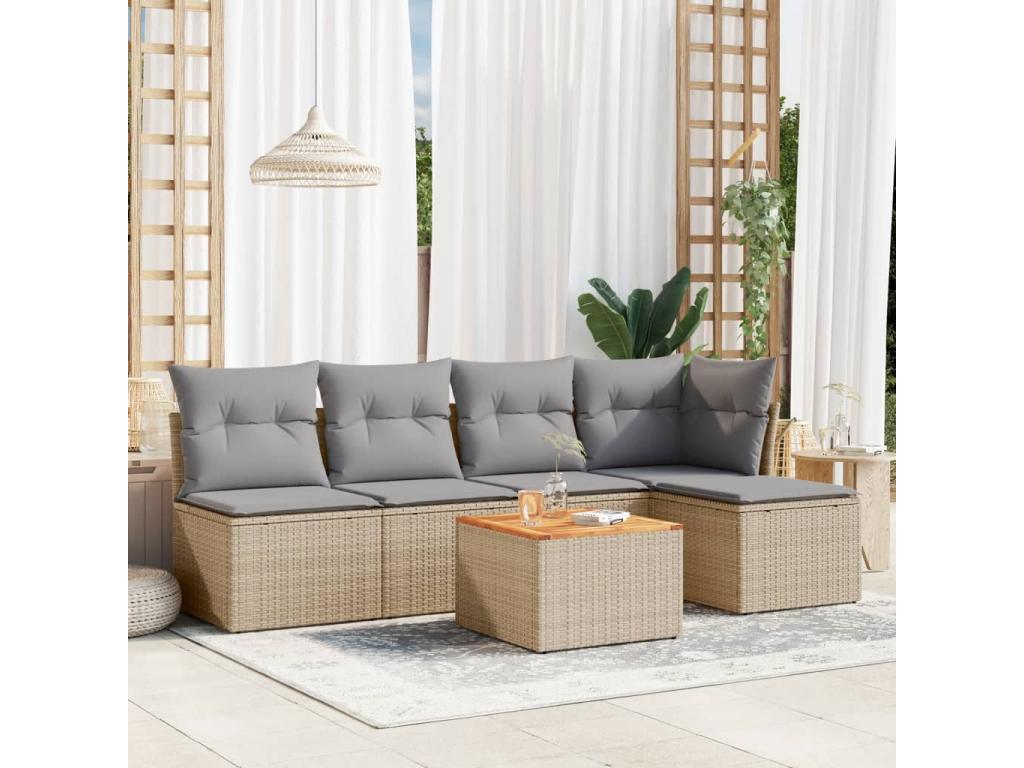 Ensemble de mobilier de jardin en résine tressée beige - dlz1766575072469
